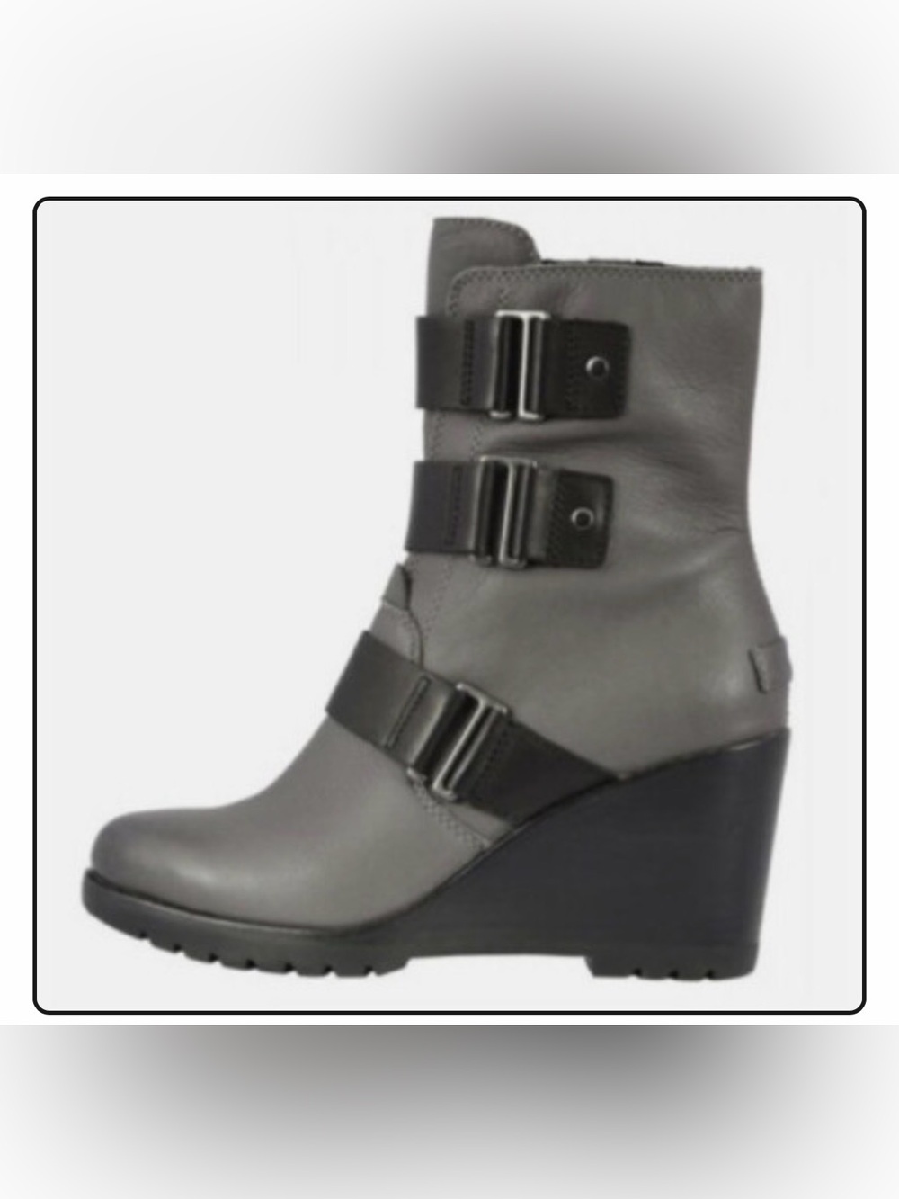 Sorel Gray Wedge Ankle Boots with Buckle Straps